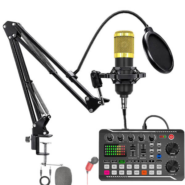 V8S cartão de som do celular Inglês kit de equipamentos de podcast bm800 microfone cantando celular F998 kit de transmissão ao vivo