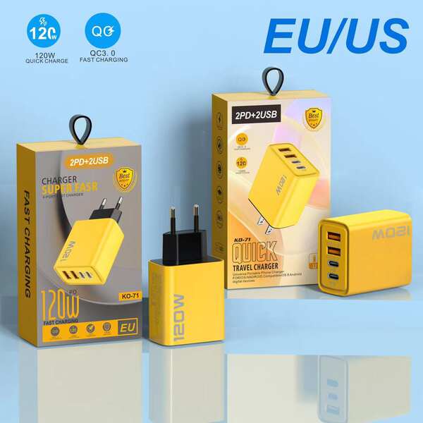 120W Dual PD + Dual USB Carregador para Apple 15 Huawei celular Dual-Typec Smart Carregador Rápido