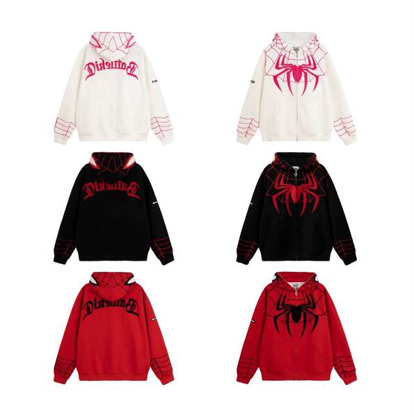 2024 Transfronteiriço Europa e América Peso pesado camisa de algodão masculino e feminino casal Homem-Aranha Vestido de guarda-roupa de tamanho superior casaco