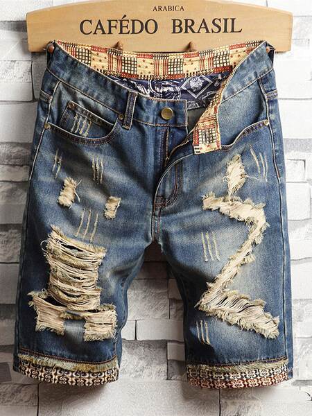 Camiseta de jeans masculino mais quebrado cinquenta mendigos calças quatro temporadas personagem masculino jeans jeansmen