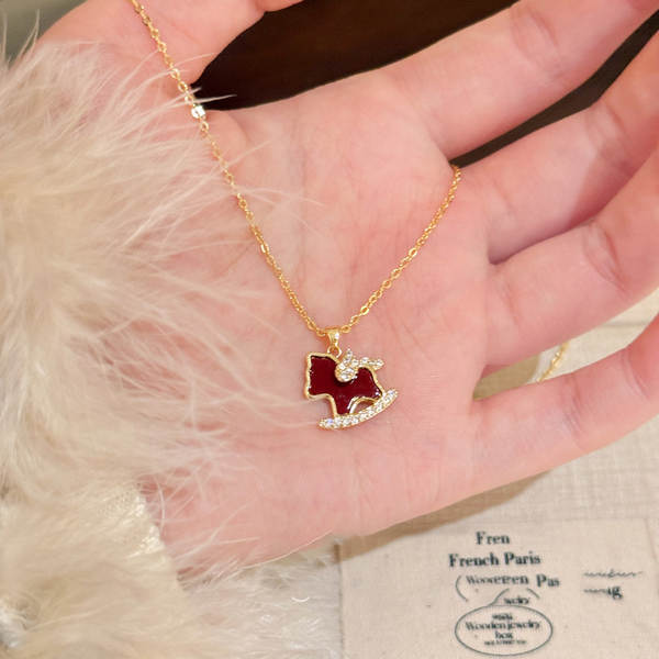 18K verdadeiro ouro elétrico de diamante de cavalo colar colarinho novo chinês do ano do destino conjunto de jóias de luxo de qualidade de jóias