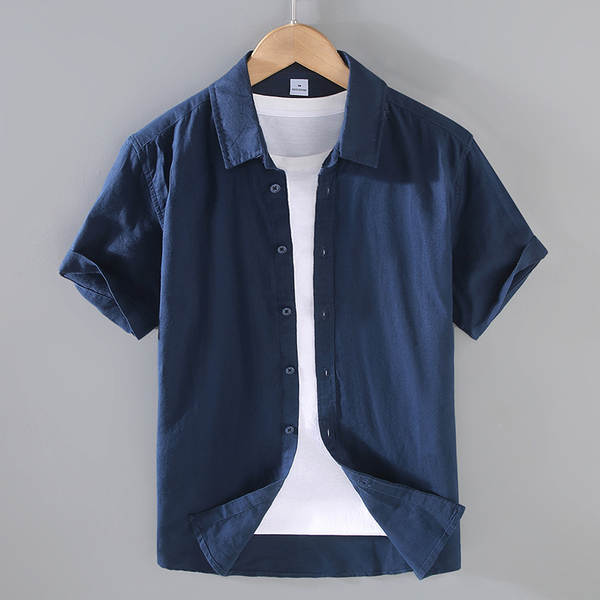 T-shirts masculinos de manga de cor pura com mangas curtas de verão baseado em roupas de manga fina e fina de estilo chinês