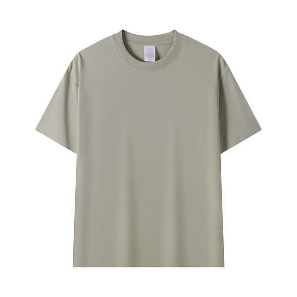 Americano de 230 gramas de peso de algodão puro sem costura de barril de tecido de mangas curtas T-shirts de cor limpa de cor limpa de camisa branca embrulhada