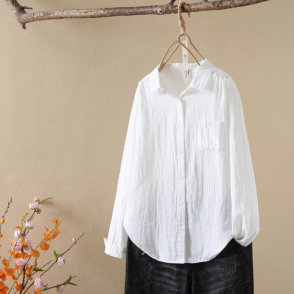 Venda direta do fabricante Camisa feminina de algodão puro de duas camadas Camisa feminina de algodão integral de primavera outono