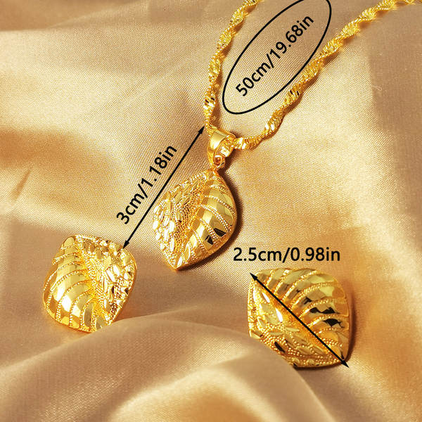 2 peças de estilo do Oriente Médio encantador geométrico 24K revestimento de ouro Dubai colar menina orelhas joias festa presente