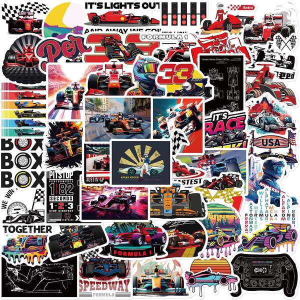 50 fichas / pacote de etiquetas de corrida de F1 de nível 1 incrível criativo DIY Clipbook iPad computador decoração adesivo