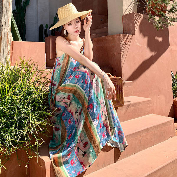 Vestido florado longo feminino