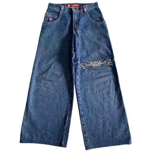 Transfronteiras JNCO Y2K Loose jeans masculino padrão hip-hop rua home homem calças largas