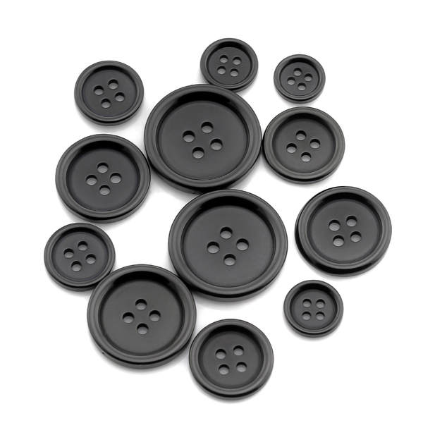 Botão do fabricante botão de resina preto branco quatro olhos largos botão de pão fino borda polo camisa botão de roupa