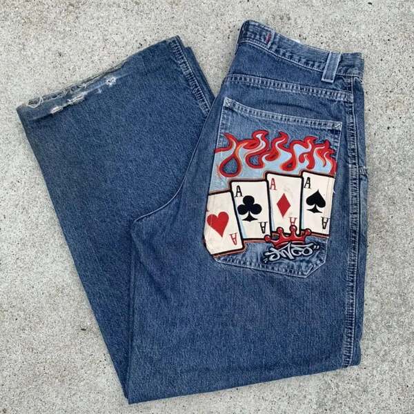 Cross-border e-commerce caricatura de rua estampado jeans azul retro calças meninos meninos grandes meninos jeans Y2K hip hop