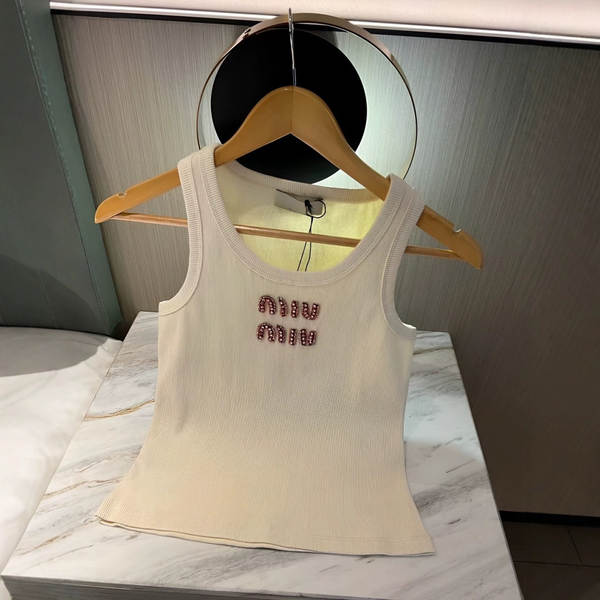 25SS novo MIU gravidade de diamante letras super bonito olhar para a agulha de agulha com um bracelete sem mangas para o corpo magro