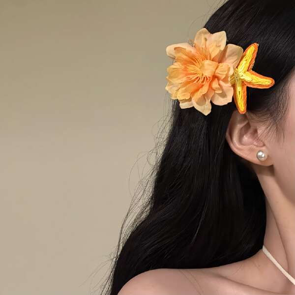 Penteado com Flor e Contas Rosa