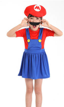 Halloween Super Mary Vestido Adulto Crianças Mario Vestido COSPLAY Desempenho de personagens animados Vestido