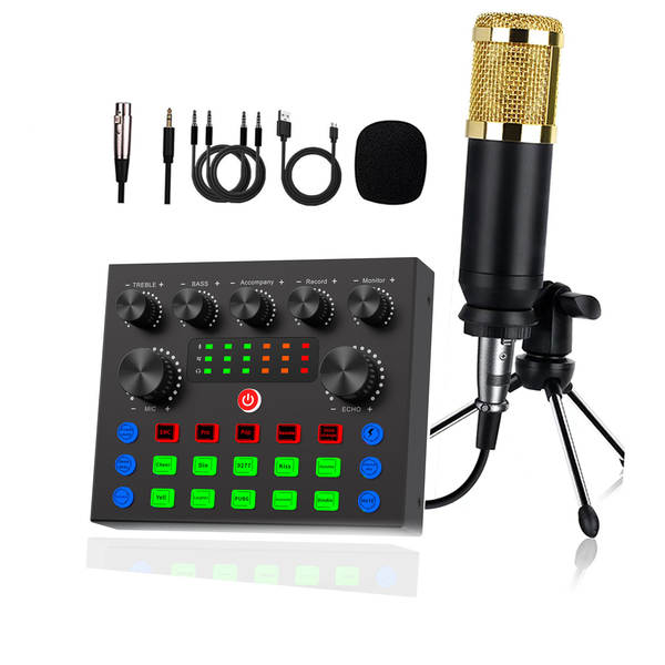 Transfronteiriço V8S Inglês de transmissão ao vivo bm800 pacote de braço pendurado pacote de cartão de telefone celular de transmissão ao vivo podcast completo