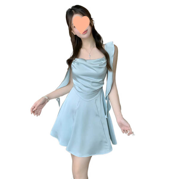 Moon God Muses" Francês de alta sensibilidade vestido curto de verão desenho feminino vestido pendurado vestido flutuante