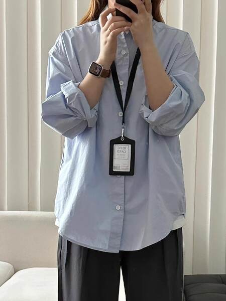 100% de algodão puro e escuro azul extremamente leve camisa com mangas compridas vestido de primavera de 2025 nova camisa de casaco de centenas