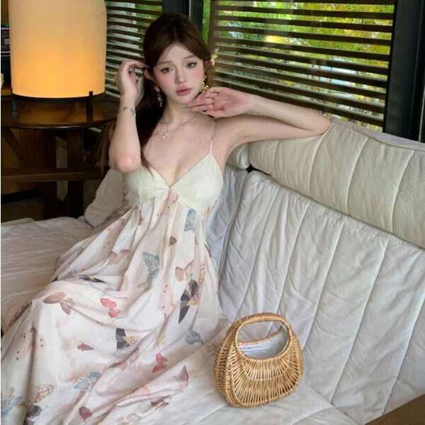 300 kg grande e pequena gordura mm novo estilo chinês de trabalho pesado suspensão de tamanho médio e comprido Jiangnan mousse vestido de verão suspensão feminino