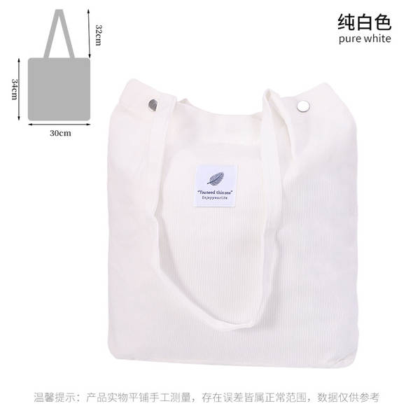 ins风简约灯芯绒帆布包双肩带帆布袋旅行外出收纳包女包单肩包