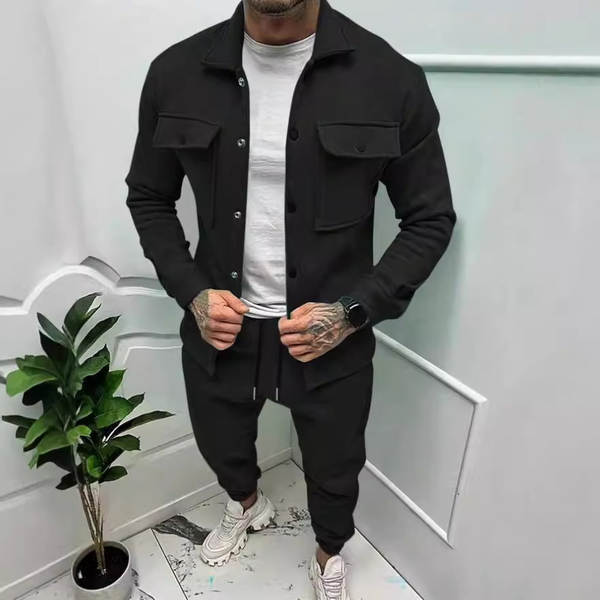 Novas tendências do comércio exterior masculino botões de primavera e outono de casaco de lazer 2 peças