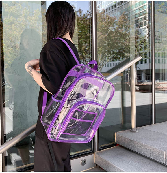 Amazon Transboundary Supply Transparente backpack pvc duplo ombro saco pvc saco grande capacidade saco estudante