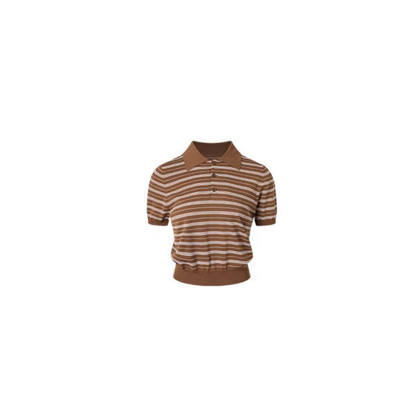Camiseta feminina de poliéster com botão de concha