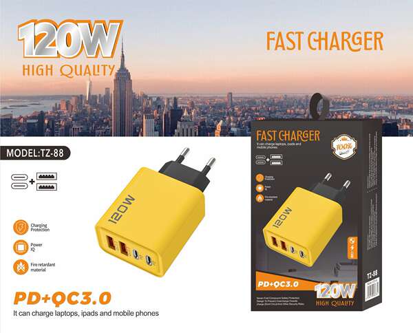 120W Duplo PD + Duplo Carregador USB 5V2A12W para Apple Huawei Smartphone Duplo Tipo Cabeça de Carregador