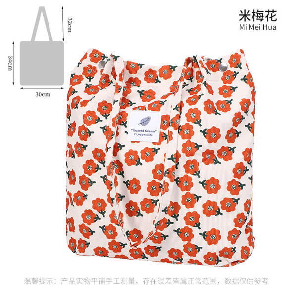 ins风简约灯芯绒帆布包双肩带帆布袋旅行外出收纳包女包单肩包