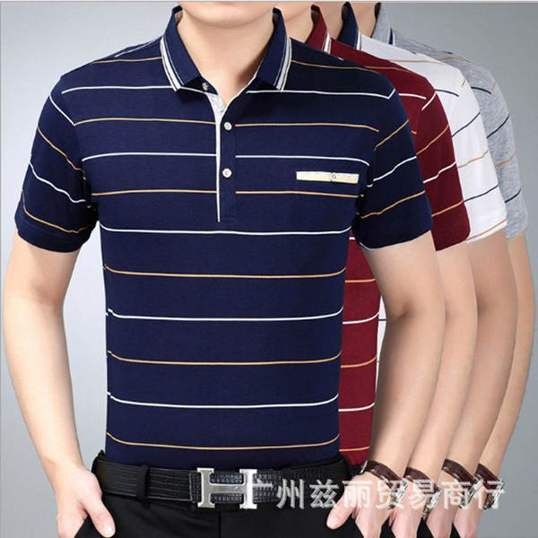 Papai vestido de alta qualidade T-shirt homem mais velho relaxação faixa curta pulseira T-shirt homem de verão polo camisa