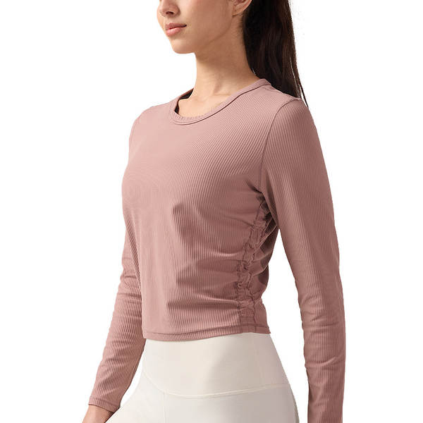 Vestido de yoga com mangas compridas de alta elasticidade, camisa de esporte para relaxar