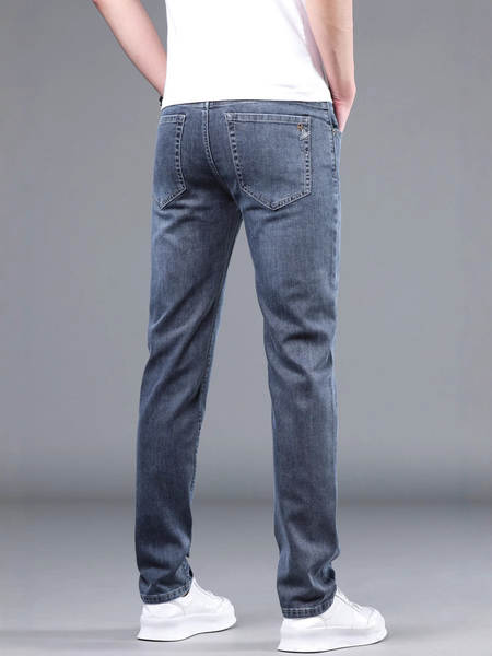 2026 Outono novo jeans masculino revestimento retangular elástico grosso modelo macio confortável masculino calças compridas