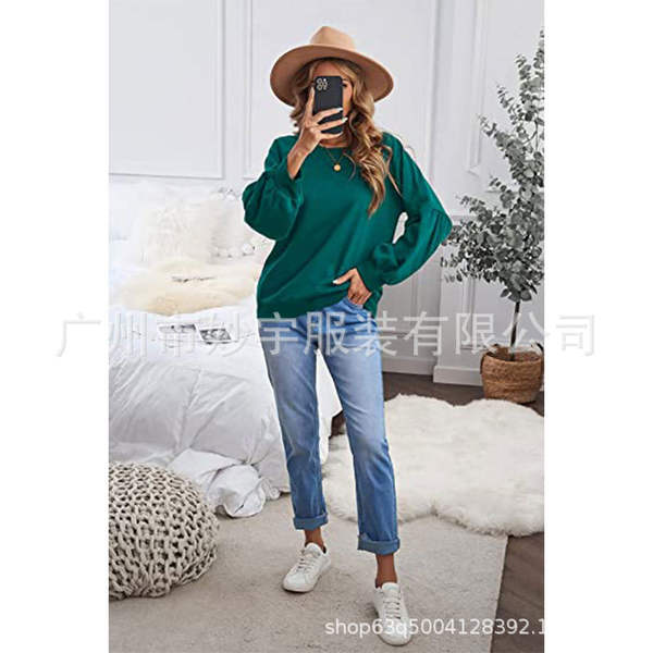 6607 Vendas rápidas da Amazon para mulheres de moda casual colar de cor de camisa esportiva com mangas compridas com mangas largas com roupa de guarda-roupa