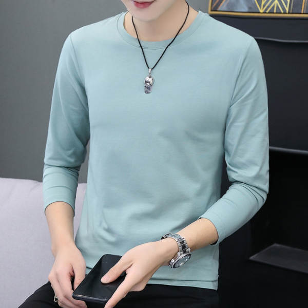 T-shirts masculinos com mangas longas de cor pura com camisa interior masculina de outono de resiliência masculina de luxo