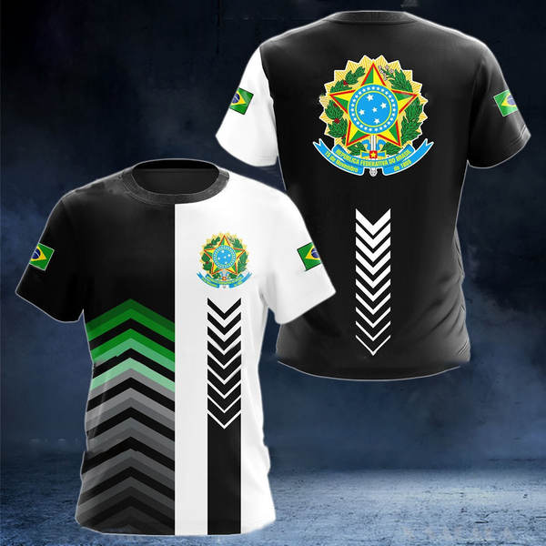 T-Shirt masculino brasileiro 3D T-Shirt O T-Shirt esportivo da equipe de futebol de rua masculino DIY base ajustável para a ordem de massa