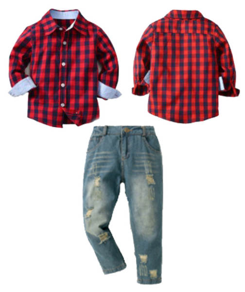 Conjunto infantil masculino de camisa e calça jeans