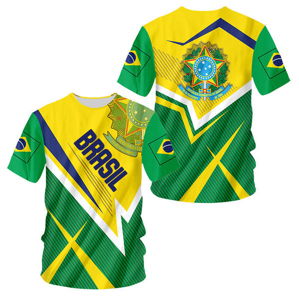 T-Shirt masculino brasileiro 3D T-Shirt O T-Shirt esportivo da equipe de futebol de rua masculino DIY base ajustável para a ordem de massa
