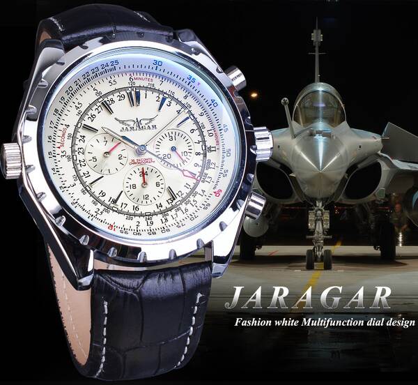 jaragar estilo europeu masculino moda recreativa mecânica multifuncional vidro azul relógio mecânico automático
