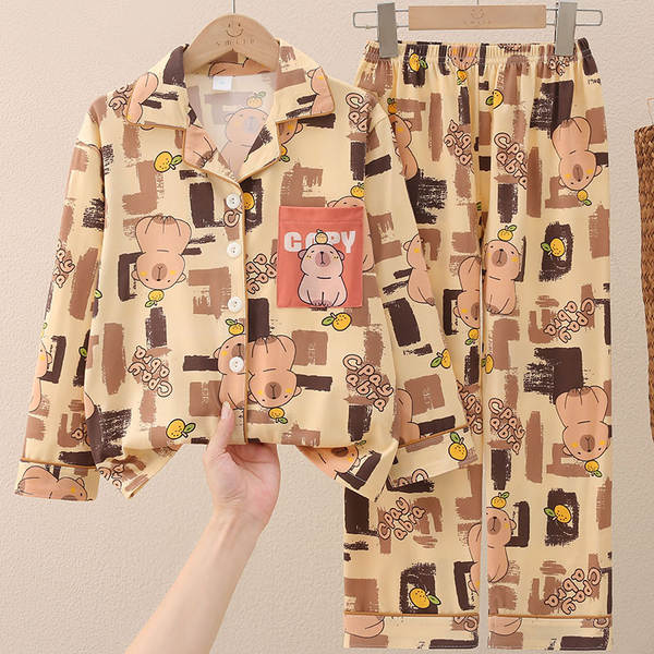Crianças do Sudeste Asiático roupas de dormir meninos com mangas compridas calças bonitas desenhos animados primavera outono roupas para meninos vestir em casa no verão