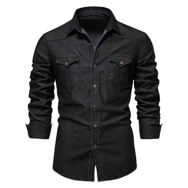 2024 Comércio Exterior Transfronteiriço Homem União Européia Cowboy T-Shirt Homem Modelo Recreativo Puro Homem Denim T-Shirt Com Mãos Longas