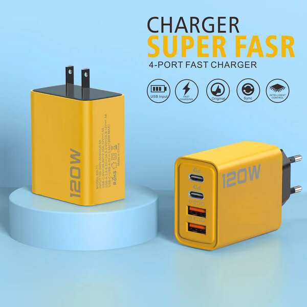 120W Dual PD + Dual USB Carregador para Apple 15 Huawei celular Dual-Typec Smart Carregador Rápido