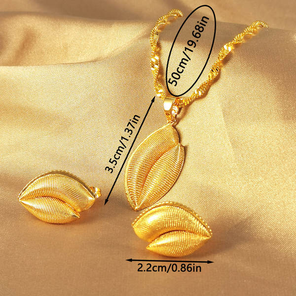 2 peças de estilo do Oriente Médio encantador geométrico 24K revestimento de ouro Dubai colar menina orelhas joias festa presente