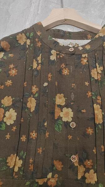 Vestido de manga longa em algodão e linho