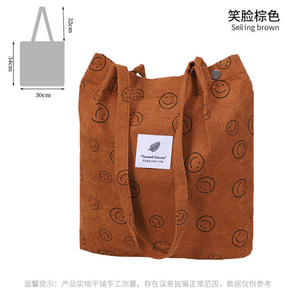 ins风简约灯芯绒帆布包双肩带帆布袋旅行外出收纳包女包单肩包