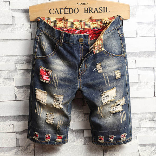 Camiseta de jeans masculino mais quebrado cinquenta mendigos calças quatro temporadas personagem masculino jeans jeansmen