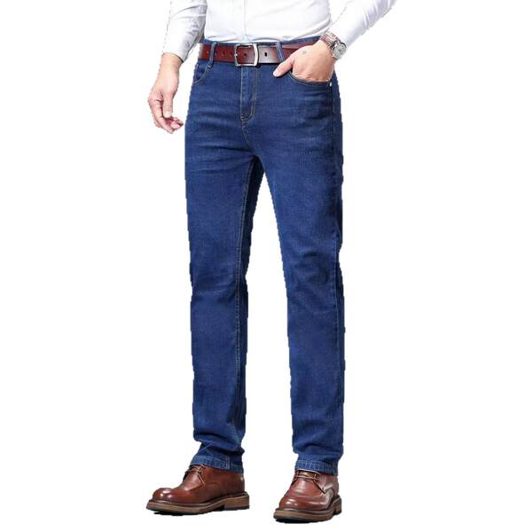 Fabricante atacado calça reta jeans 2026 primavera outono novo calça alta calças longas homens negócios de lazer calças jeans