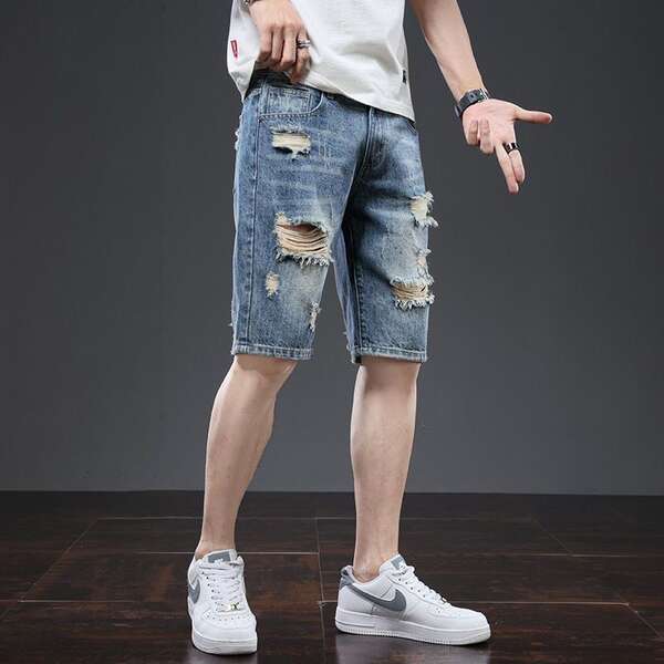 Shorts jeans rasgado masculino