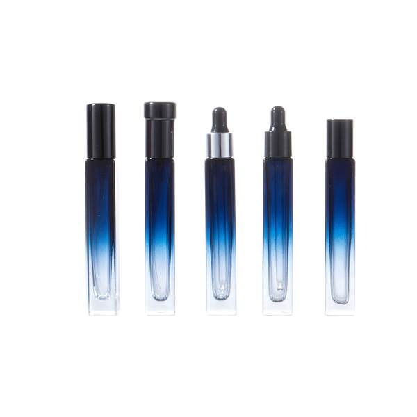 Quadrado 10ml garrafa de vidro gradual de cor de perfume de óleo essencial rolando garrafa de perfume de pressão de pulverização de vidro de garrafa de distribuição