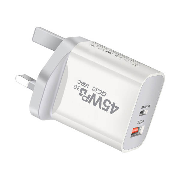 Carregador de PD padrão 45W Adaptador de PD duplo 45W para carregador de nitrogênio IP16X para celulares