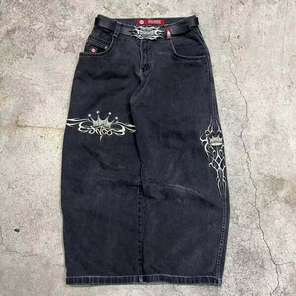 Transfronteiras JNCO Y2K Loose jeans masculino padrão hip-hop rua home homem calças largas