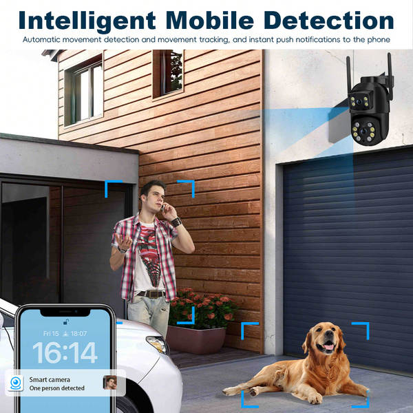 Câmera de segurança Wi-Fi, detecção automática, 360° panorâmica, câmera remota à prova d'água