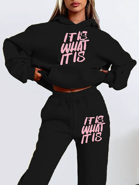 Conjunto de moletom feminino de manga longa com capuz